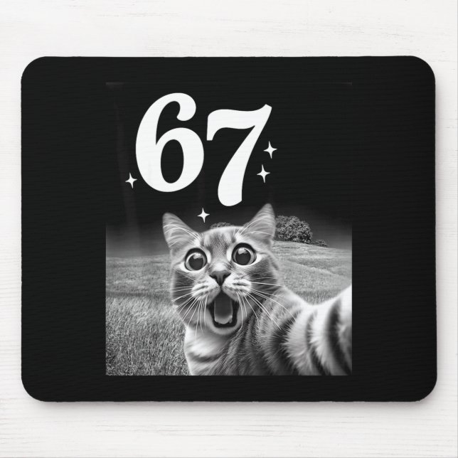 Mousepad Selfie de Gato Com 67 Meme Gatos Engraçados Gráfic (Frente)