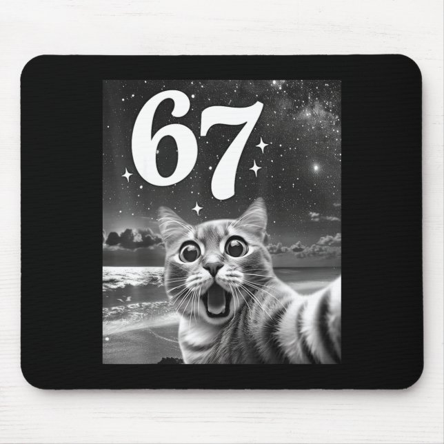 Mousepad Selfie de Gato Com 67 Meme Gatos Engraçados Gráfic (Frente)