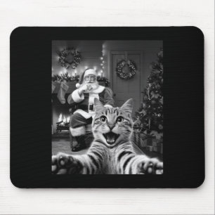 Mousepad Selfie De Gato Engraçado De Natal Com Papai Noel B