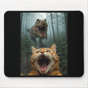 Mousepad Selfie de Gato Laranja com T-Rex Dinossauro Homens