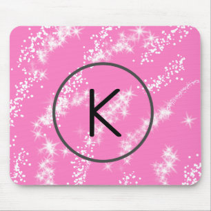 Mousepad selo de água com brilho rosa monograma branco mini