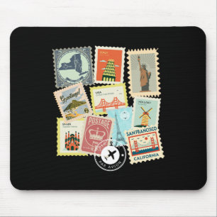 Mousepad Selos Postais de Viagem Antigos Férias Filatélico
