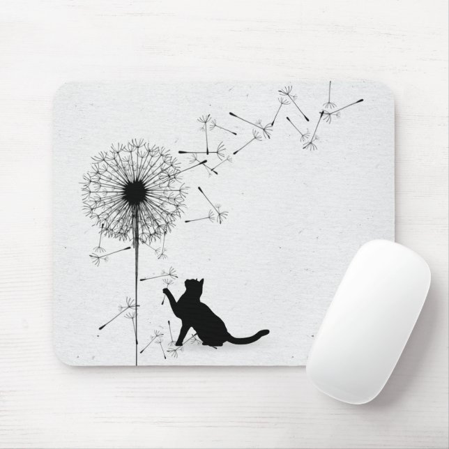 Mousepad Sementes de Gato Negro e Dandelion (Com mouse)