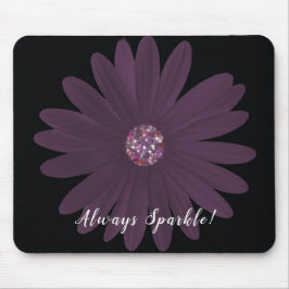 Mousepad Sempre Sparkle, margarida roxa com centro de brilh