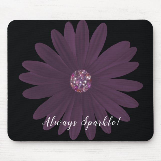 Mousepad Sempre Sparkle, margarida roxa com centro de brilh (Frente)
