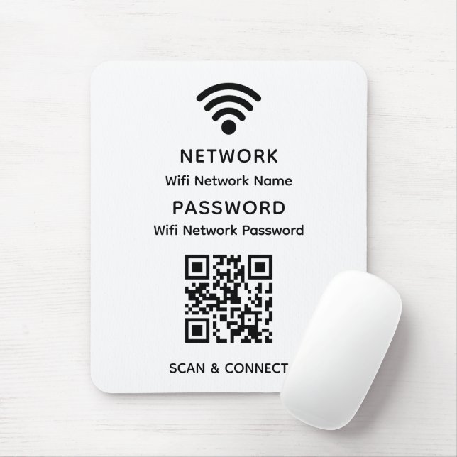 Mousepad Senha de Rede de Código QR de Wifi Simples Branco (Com mouse)