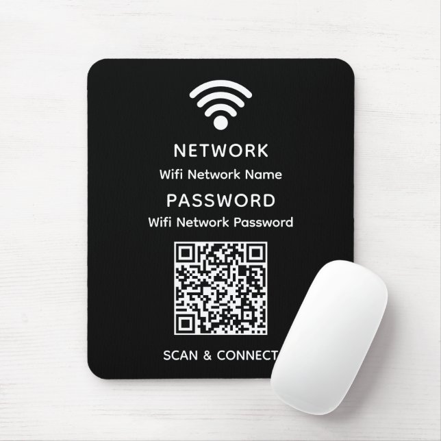Mousepad Senha de Rede de Código QR de Wifi Simples Preto (Com mouse)