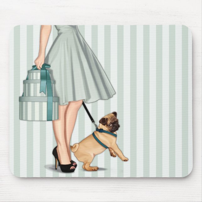 Mousepad Senhora e pug elegantes (Frente)