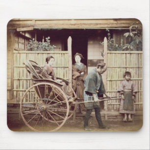 Mousepad Senhora em um rickshaw, c.1890s (foto colorida)