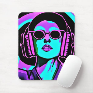 Mousepad Senhora Psicodélica em Fones de ouvido