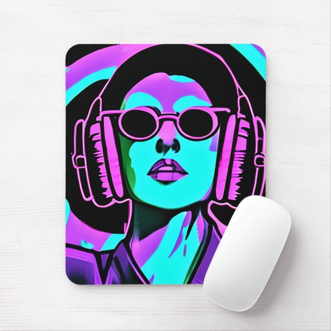 Mousepad Senhora Psicodélica em Fones de ouvido (Com mouse)