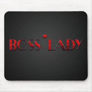 Mousepad Senhora vermelha bonita Texto do chefe com carbono