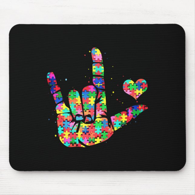 Mousepad Sensibilização Asl Love Sign Language Quebra-cabeç (Frente)