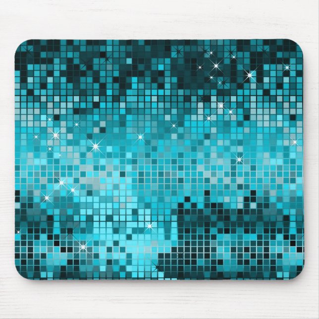 Mousepad Sequências Turquesas Parecem Espelhos Disco Bling (Frente)
