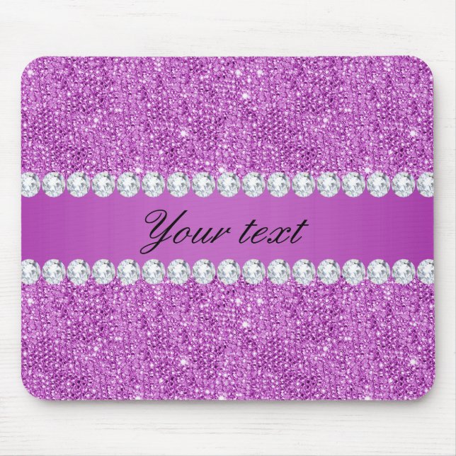 Mousepad Sequins roxos chiques e diamantes do falso (Frente)
