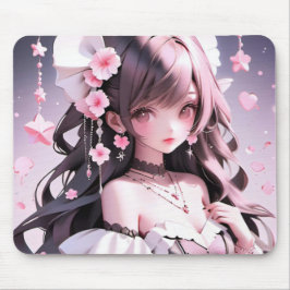 Mousepad Sereia Castanho Com Flores Rosa No Cabelo