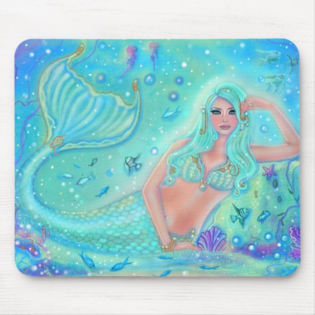 Mousepad Sereia Eira com peixes tropicais por Renee Lavoie (Frente)