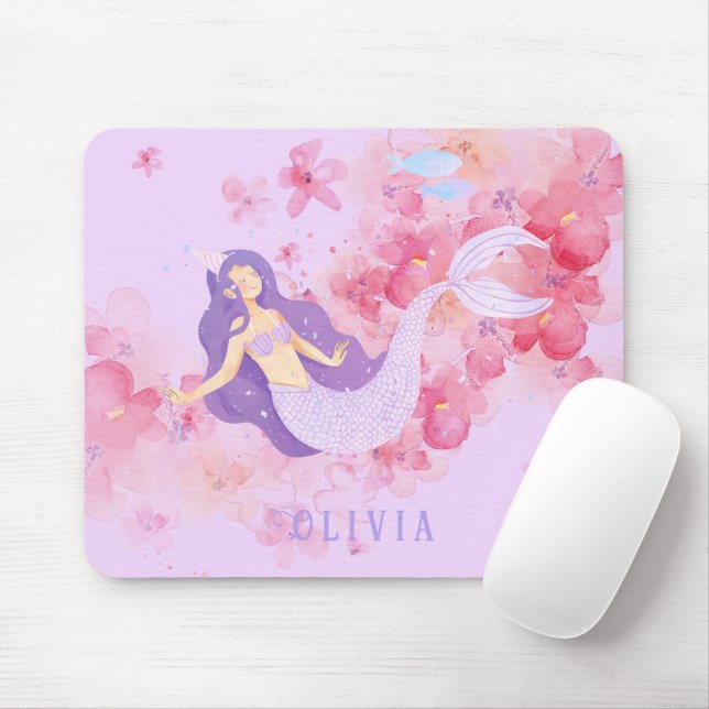 Mousepad Sereia Gira Rosa Debaixo do mar para meninas (Com mouse)