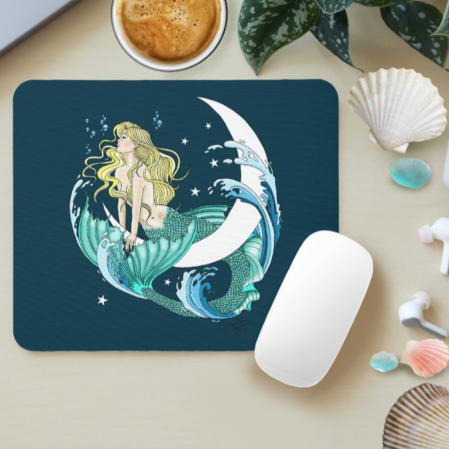 Mousepad Sereia Loira Lua Crescente Arte Deco Fantasia (Criador carregado)