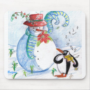 MOUSEPAD SERENADE DE INVERNO DE SNOWMAN E PENGUIN