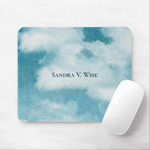 Mousepad Serene Horizon Sonha Aquarela Azul e Branco