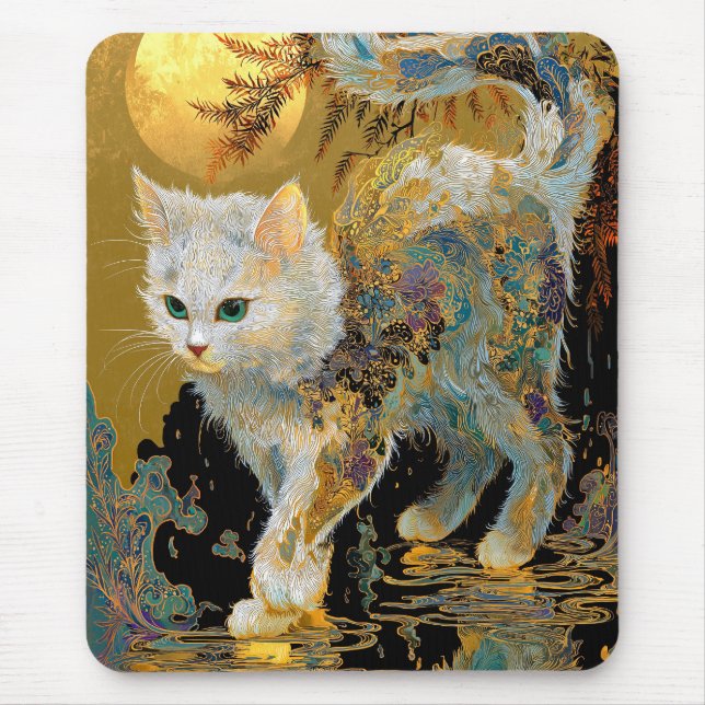 Mousepad Serene Rinpa Cat | Zen Dourado japonês (Frente)