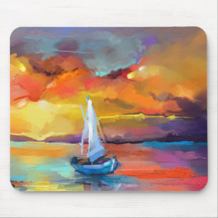 Mousepad Serene Sunset Sailboat Art