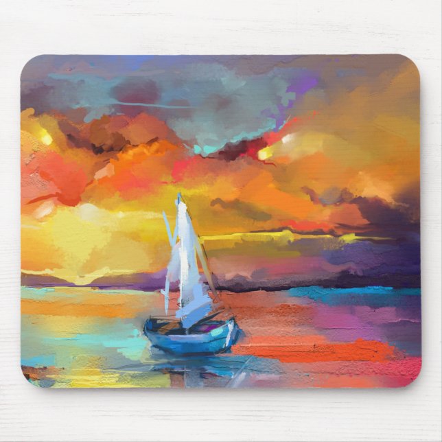 Mousepad Serene Sunset Sailboat Art (Frente)
