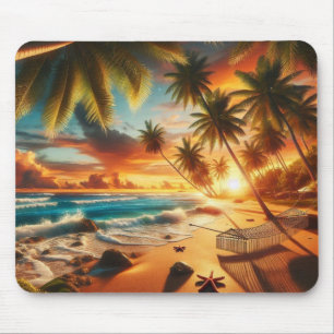 Mousepad Serene Tropical Sunset Beach Painting