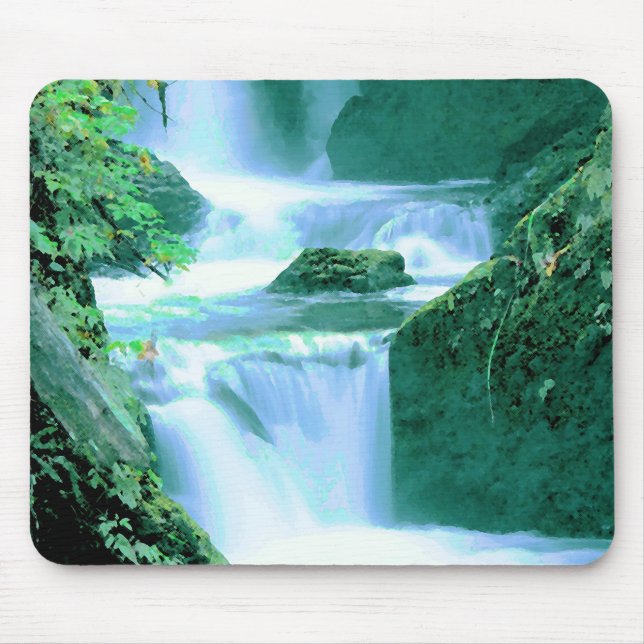Mousepad Serene Waterfall em azul e verde (Frente)
