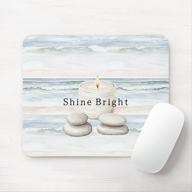 Mousepad Serenity Blue Beach Ocean Candles Rocks (Com mouse)