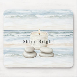Mousepad Serenity Blue Beach Ocean Candles Rocks