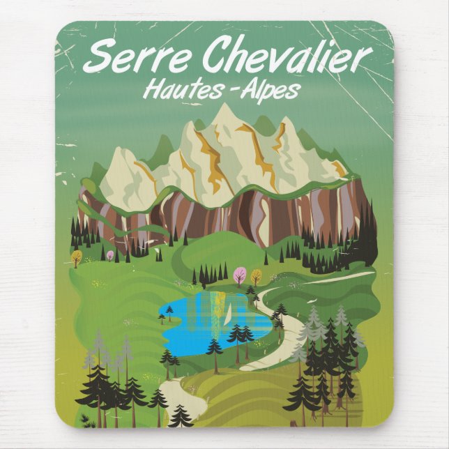 Mousepad Serre Chevalier, França pôster de viagem de esqui (Frente)