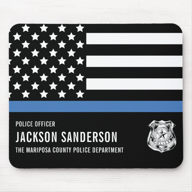 Mousepad Serviço Policial Personalizado Linha Azul Fino (Frente)