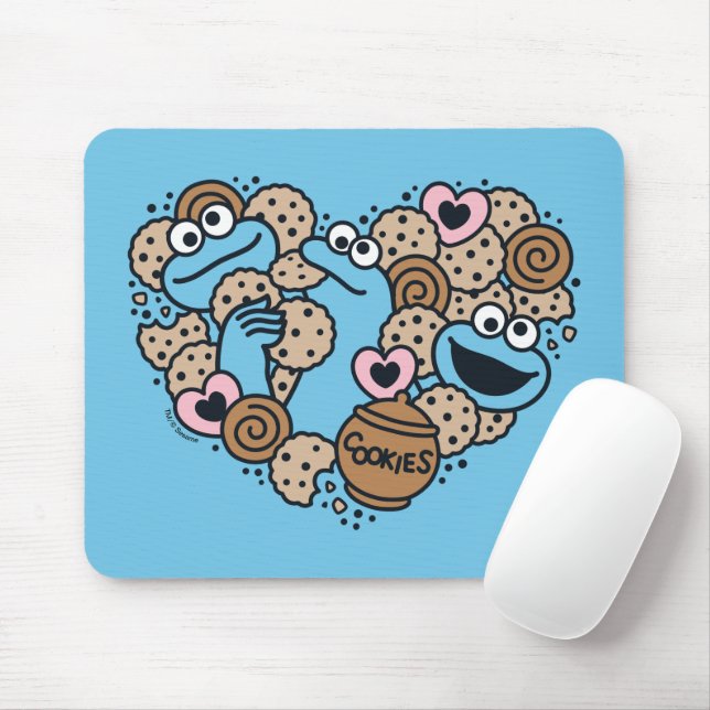 Mousepad Sésamo Sésamo | Cookie Monster Doodle Heart (Com mouse)
