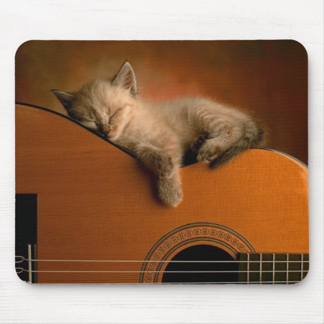 Mousepad Sesta do gatinho sobre guitarra (Frente)