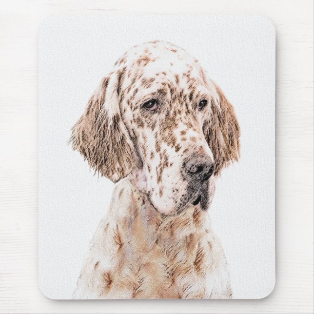 Mousepad Setter Inglês Laranja Belton Pintando Arte Cão (Frente)