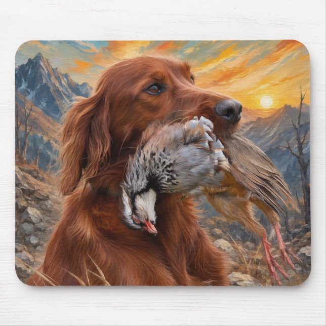 Mousepad Setter Irlandês com Perdiz Chucar ,Arte  (Frente)