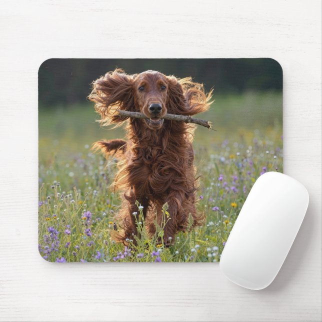 Mousepad Setter Irlandês Feliz em Campo de Flores Silvestre (Com mouse)