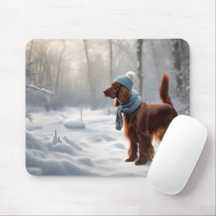 Mousepad Setter Irlandês Na Floresta De Inverno
