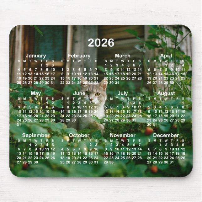 Mousepad Seu Calendário 2026 com Números Brancos de Foto (Frente)