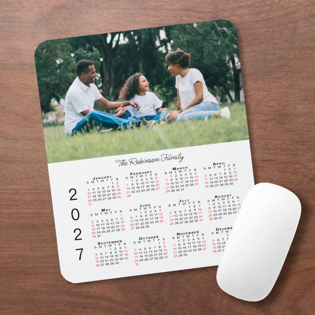 Mousepad Seu Calendário 2027 com Foto e Nome (Your Photo and Name 2027 Calendar Mouse Pad in situ)