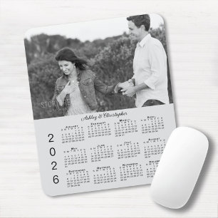 Mousepad Seu Calendário Personalizado Cinza 2026 com Nomes