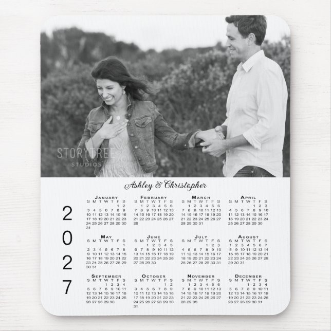 Mousepad Seu Calendário Personalizado de 2027 com Nomes e F (Frente)