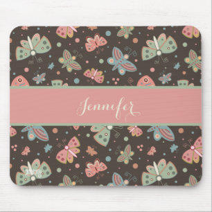 Mousepad Seu nome Borboletas Diversão Padrão Inspirividade