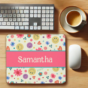 Mousepad Seu Nome Corações Coloridos Rosa Sorri Inspirivida