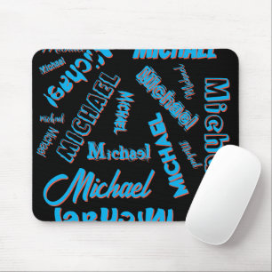 Mousepad Seu nome é padrão monograma azul preto