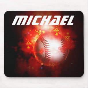 Mousepad Seu nome é Trabalho de arte de Baseball Flaming Pe