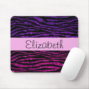 Mousepad Seu nome - impressão animal, zebra, brilho - rosa