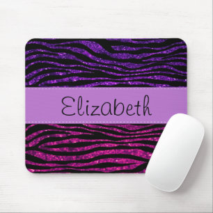 Mousepad Seu nome - impressão animal, zebra, brilho - rosa